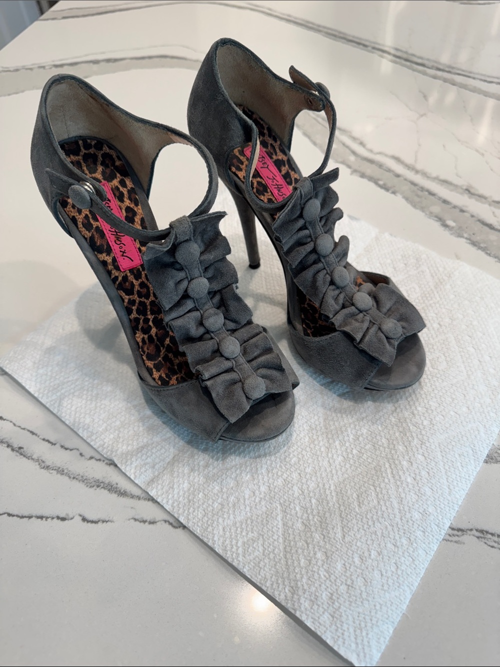 Betsey Johnson Tuxedo Suede High Heels Size 5.5